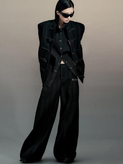 AnnoMundi Textured Willow Leaf Fold Jacket V Neck T Shirt Long Sleeve