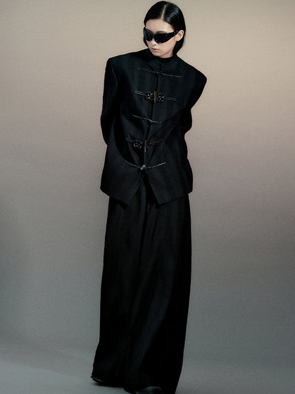 AnnoMundi Textured Willow Leaf Fold Jacket V Neck T Shirt Long Sleeve