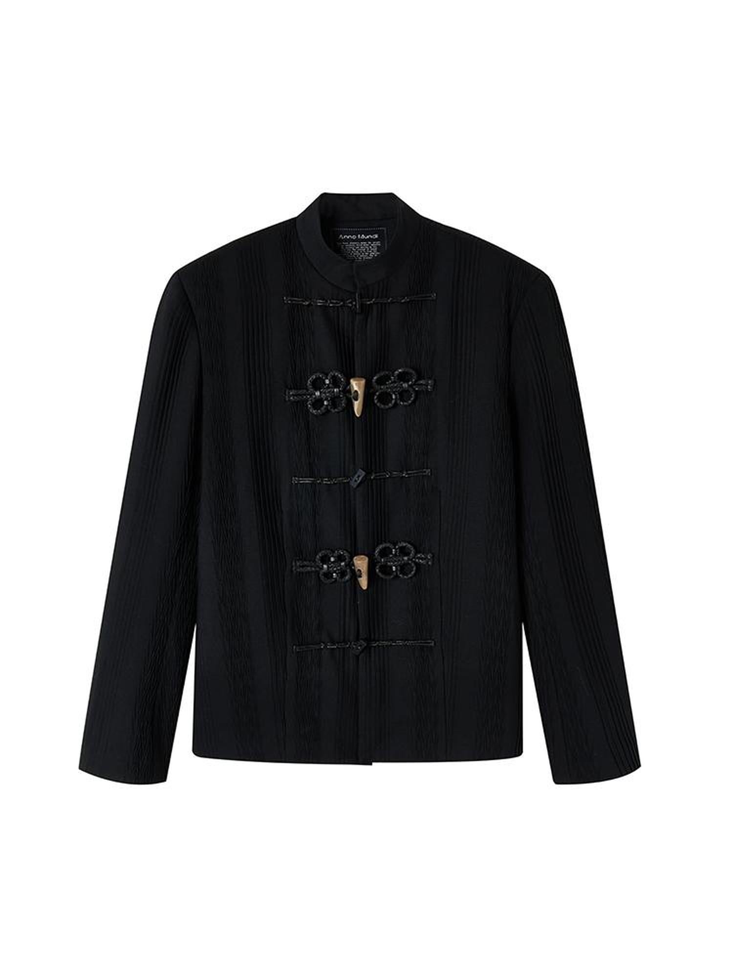 AnnoMundi Textured Willow Leaf Fold Jacket V Neck T Shirt Long Sleeve