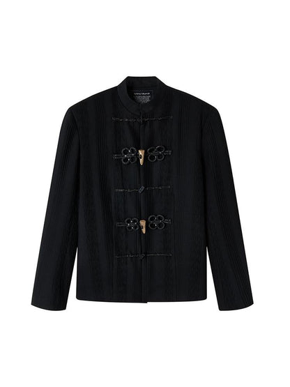 AnnoMundi Textured Willow Leaf Fold Jacket V Neck T Shirt Long Sleeve