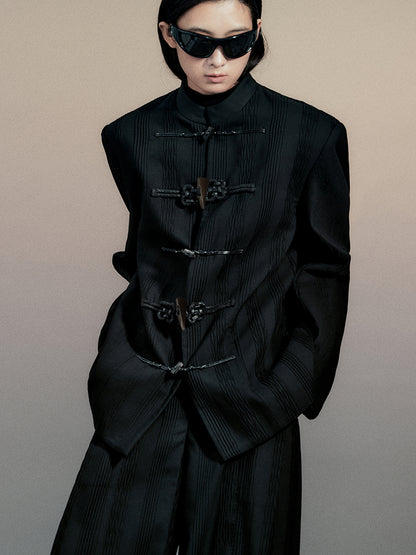 AnnoMundi Textured Willow Leaf Fold Jacket V Neck T Shirt Long Sleeve