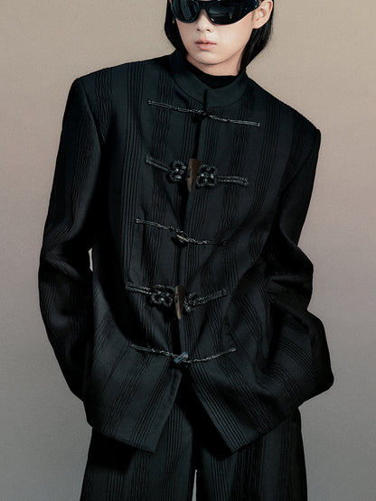 AnnoMundi Textured Willow Leaf Fold Jacket V Neck T Shirt Long Sleeve
