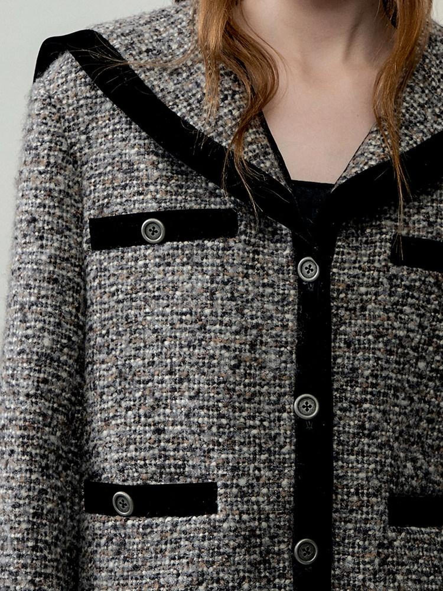 AnnoMundi Thick Wool Blend Relaxed Commuter Sailor Collar Mid Length Gray For Women Jacket