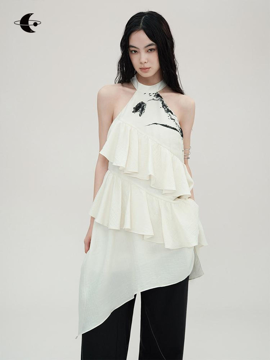 AnnoMundi Tulip Embroidered Wave Layered Halter Dress
