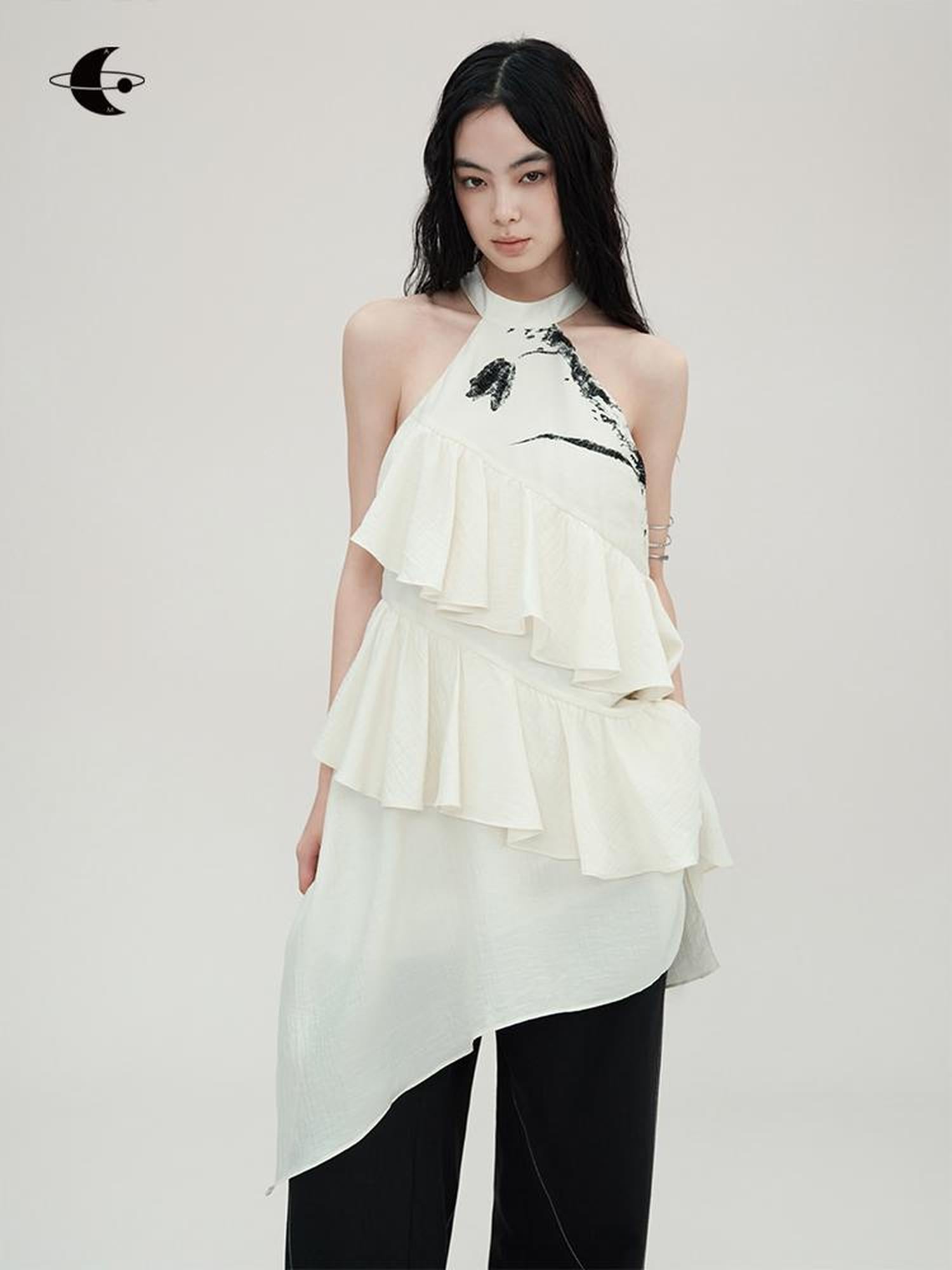AnnoMundi Tulip Embroidered Wave Layered Halter Dress