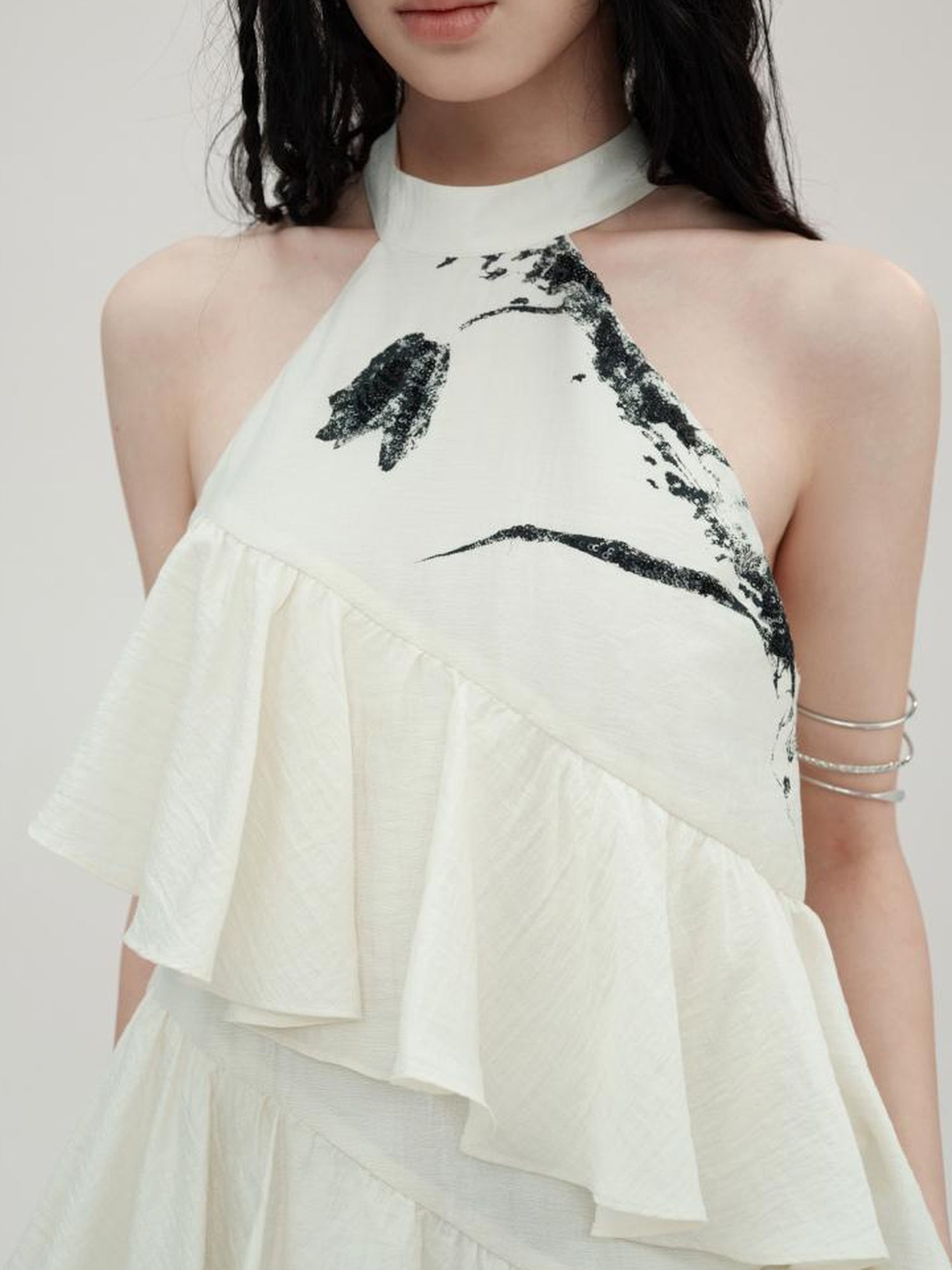 AnnoMundi Tulip Embroidered Wave Layered Halter Dress