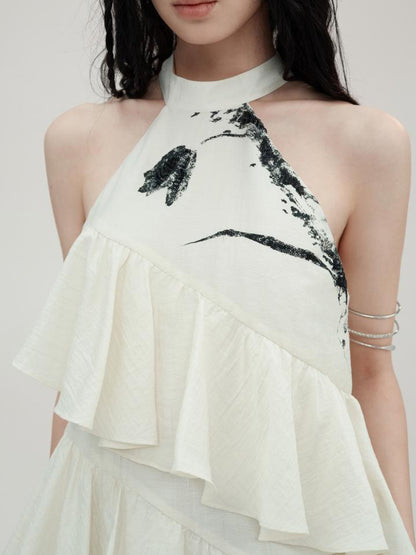 AnnoMundi Tulip Embroidered Wave Layered Halter Dress