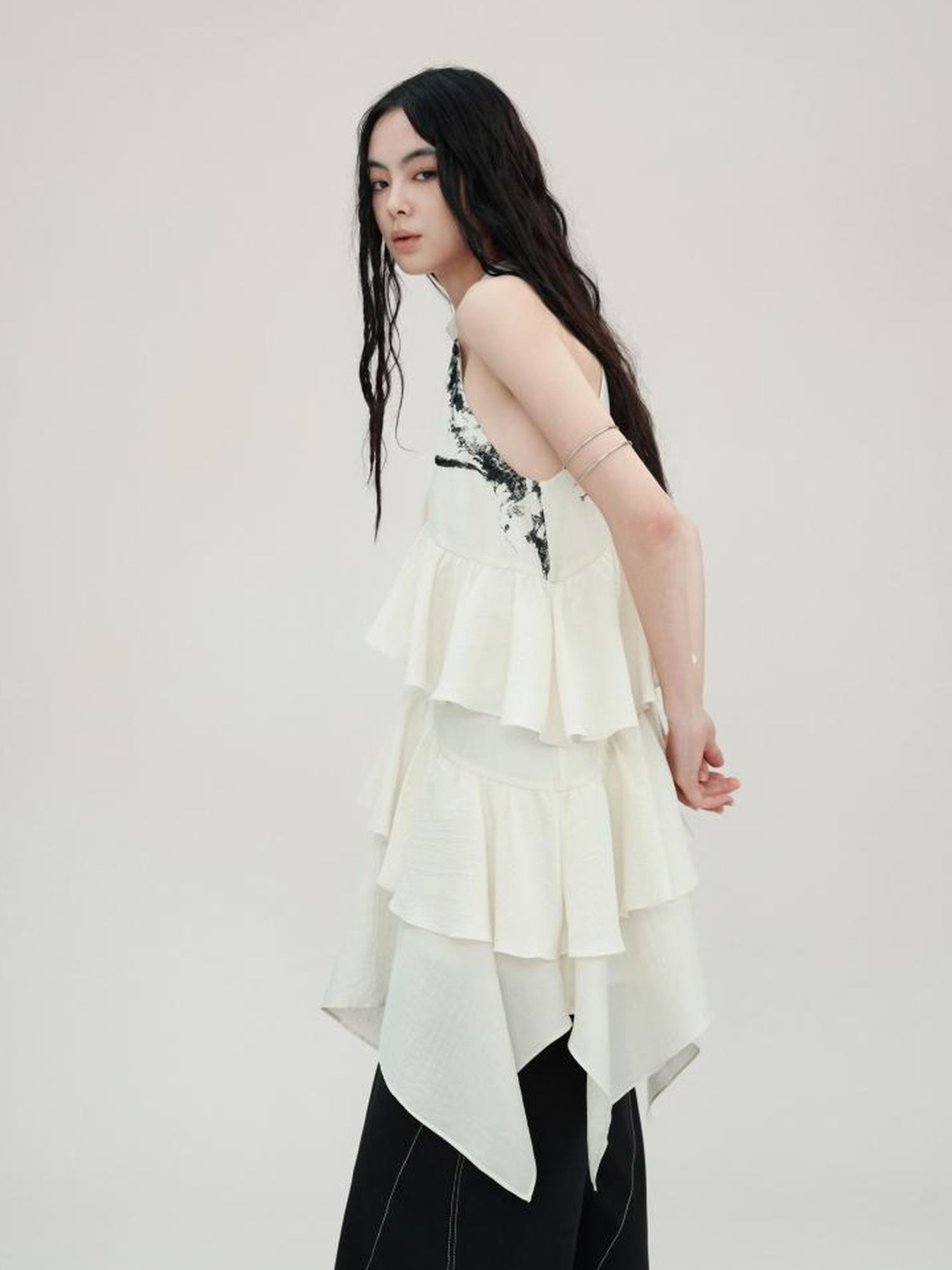 AnnoMundi Tulip Embroidered Wave Layered Halter Dress