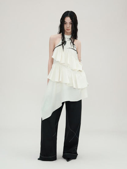 AnnoMundi Tulip Embroidered Wave Layered Halter Dress