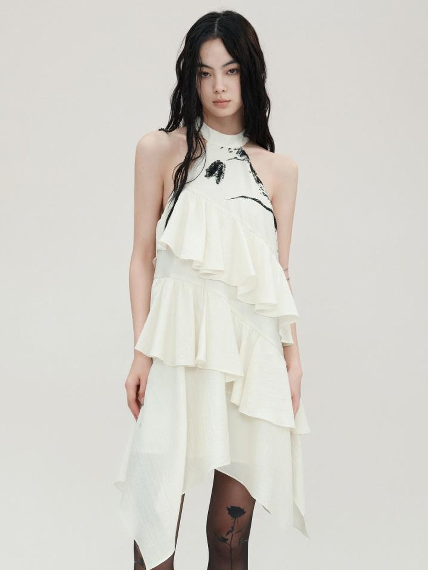 AnnoMundi Tulip Embroidered Wave Layered Halter Dress