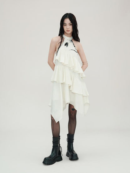AnnoMundi Tulip Embroidered Wave Layered Halter Dress