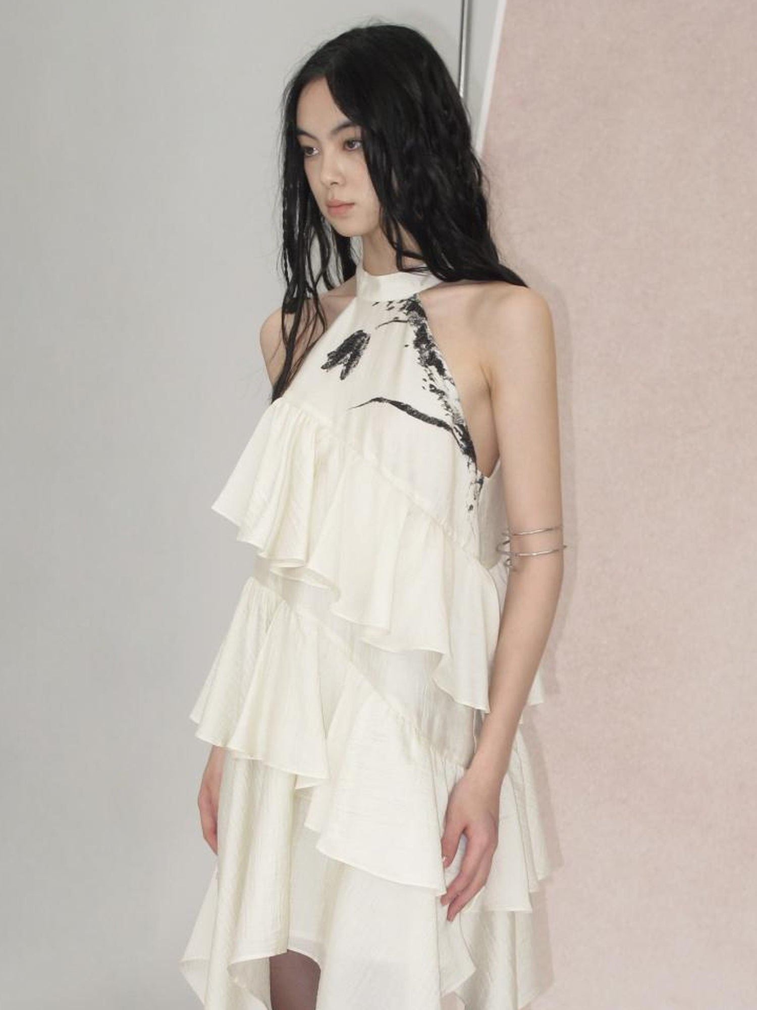 AnnoMundi Tulip Embroidered Wave Layered Halter Dress