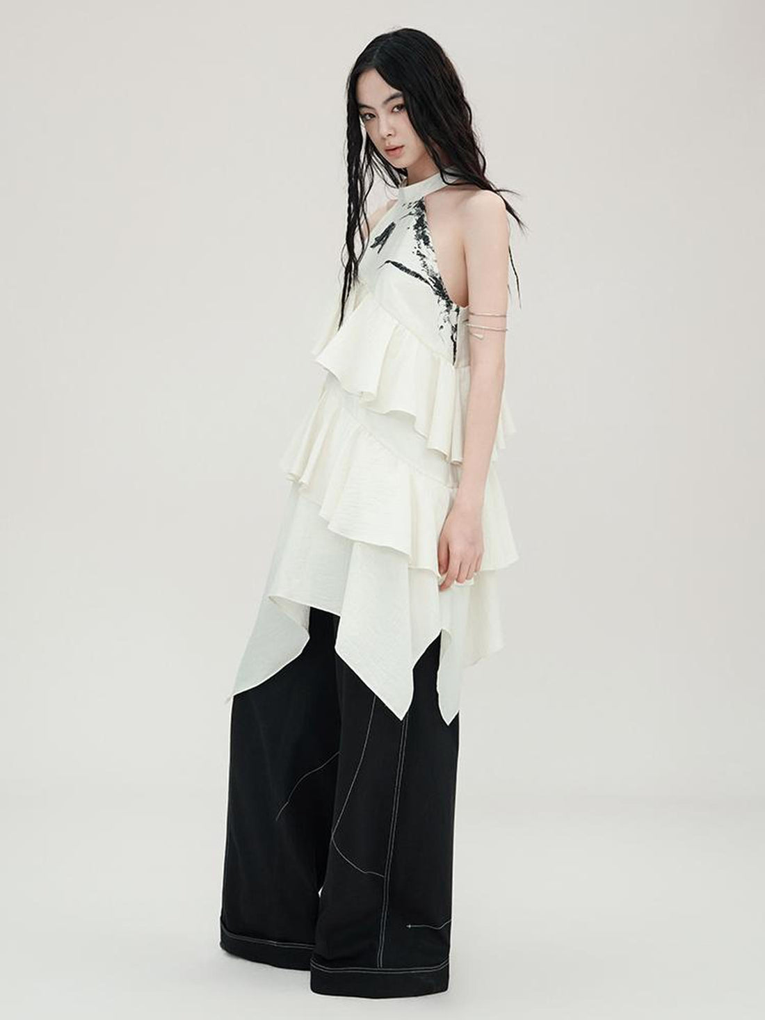 AnnoMundi Tulip Embroidered Wave Layered Halter Dress