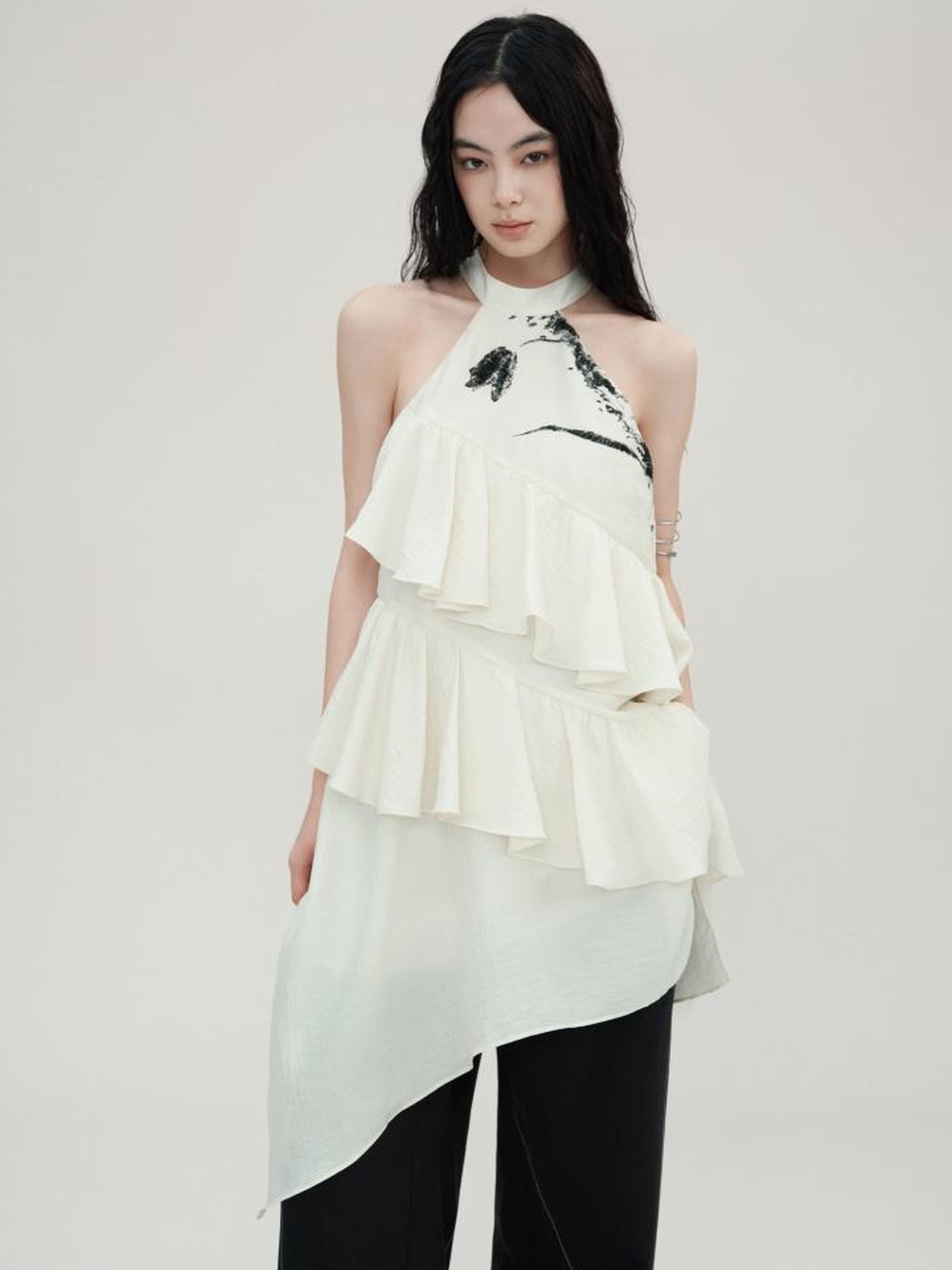 AnnoMundi Tulip Embroidered Wave Layered Halter Dress