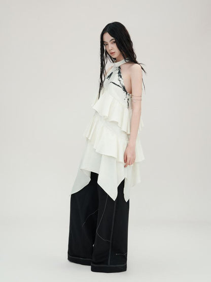 AnnoMundi Tulip Embroidered Wave Layered Halter Dress
