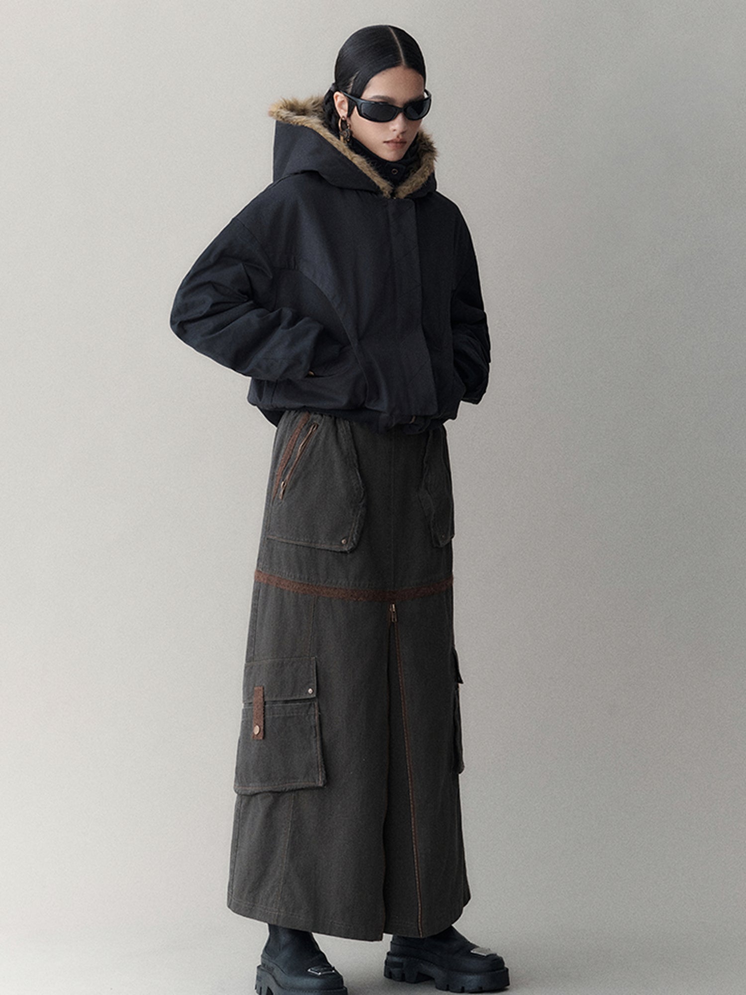AnnoMundi Twilight Rhythm Winter Eco Fur Short Utility Jacket