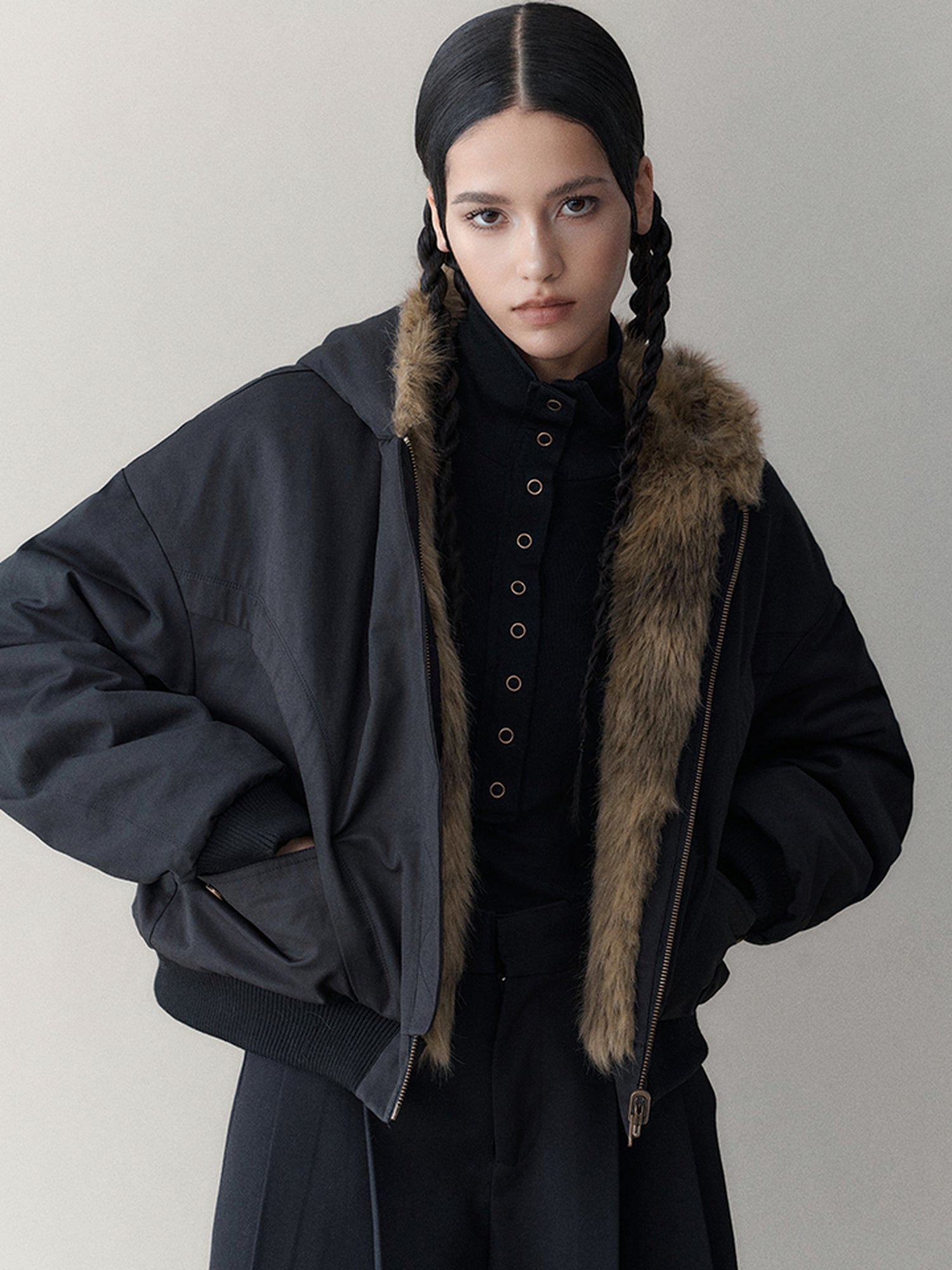 AnnoMundi Twilight Rhythm Winter Eco Fur Short Utility Jacket