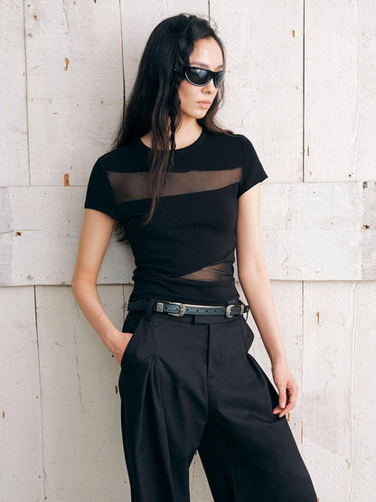 AnnoMundi Twill Mesh Spliced Slim Fit Short Women&