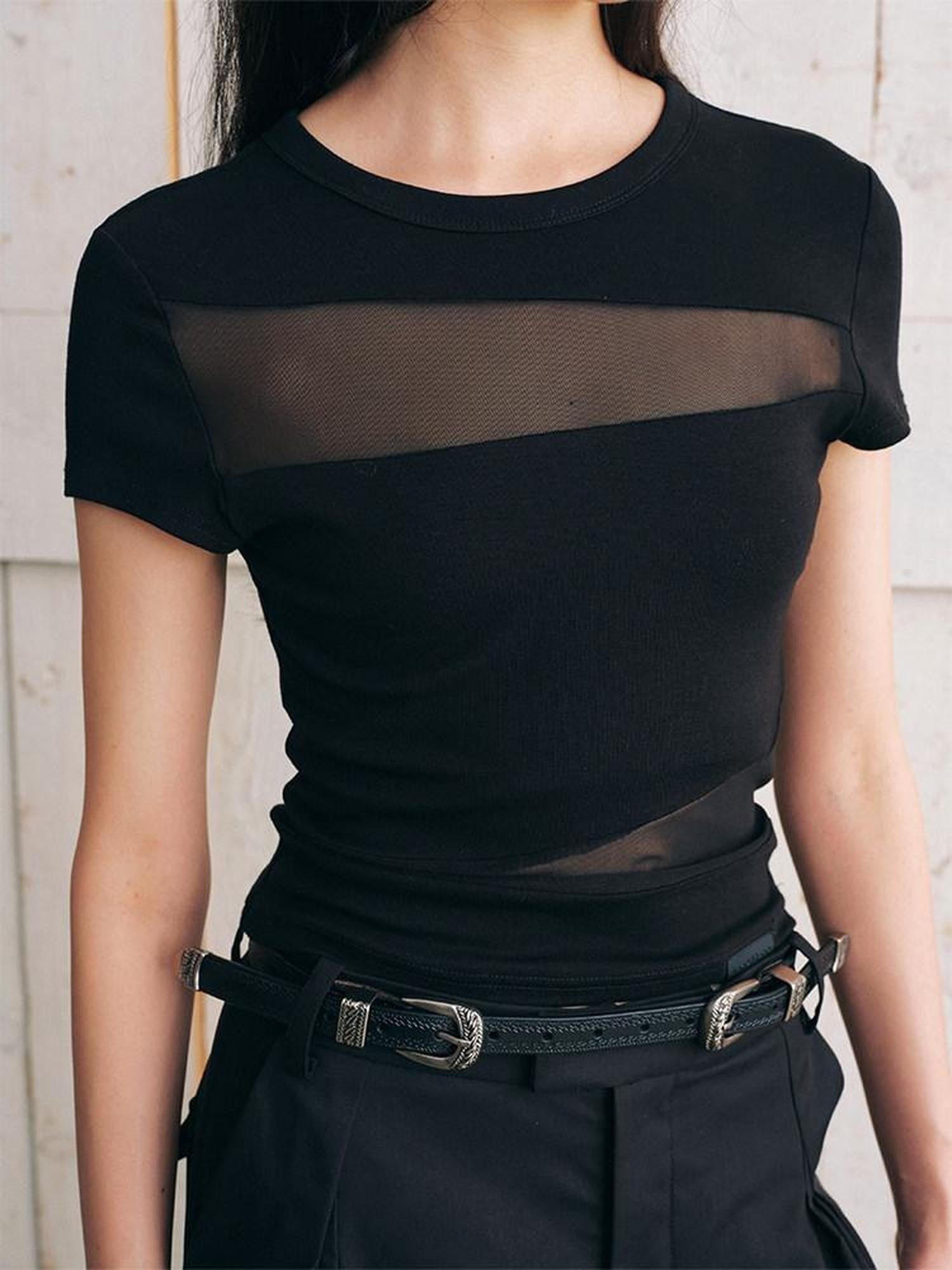 AnnoMundi Twill Mesh Spliced Slim Fit Short Women&