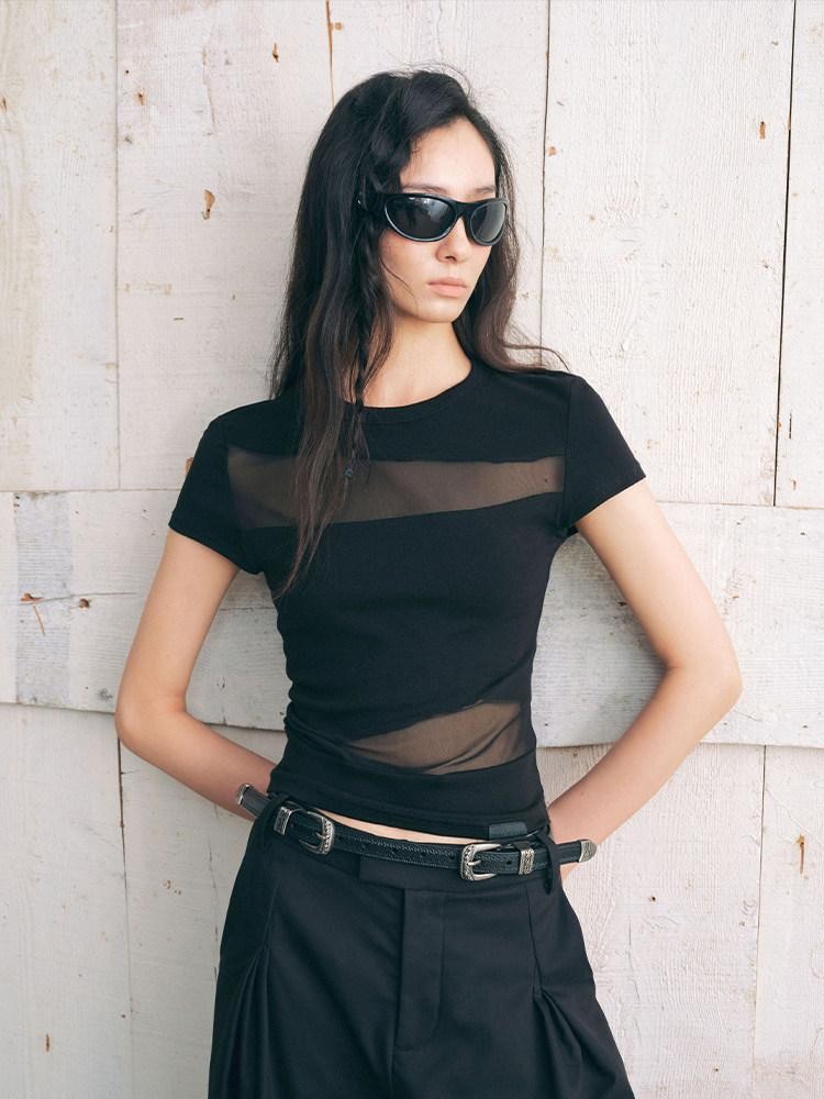 AnnoMundi Twill Mesh Spliced Slim Fit Short Women&