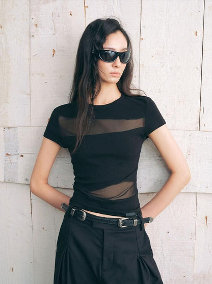 AnnoMundi Twill Mesh Spliced Slim Fit Short Women&
