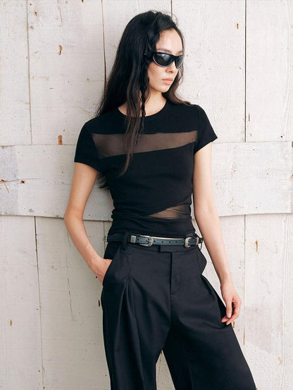 AnnoMundi Twill Mesh Spliced Slim Fit Short Women&