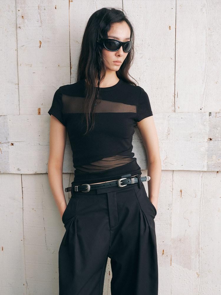 AnnoMundi Twill Mesh Spliced Slim Fit Short Women&