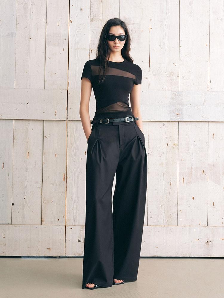 AnnoMundi Twill Mesh Spliced Slim Fit Short Women&