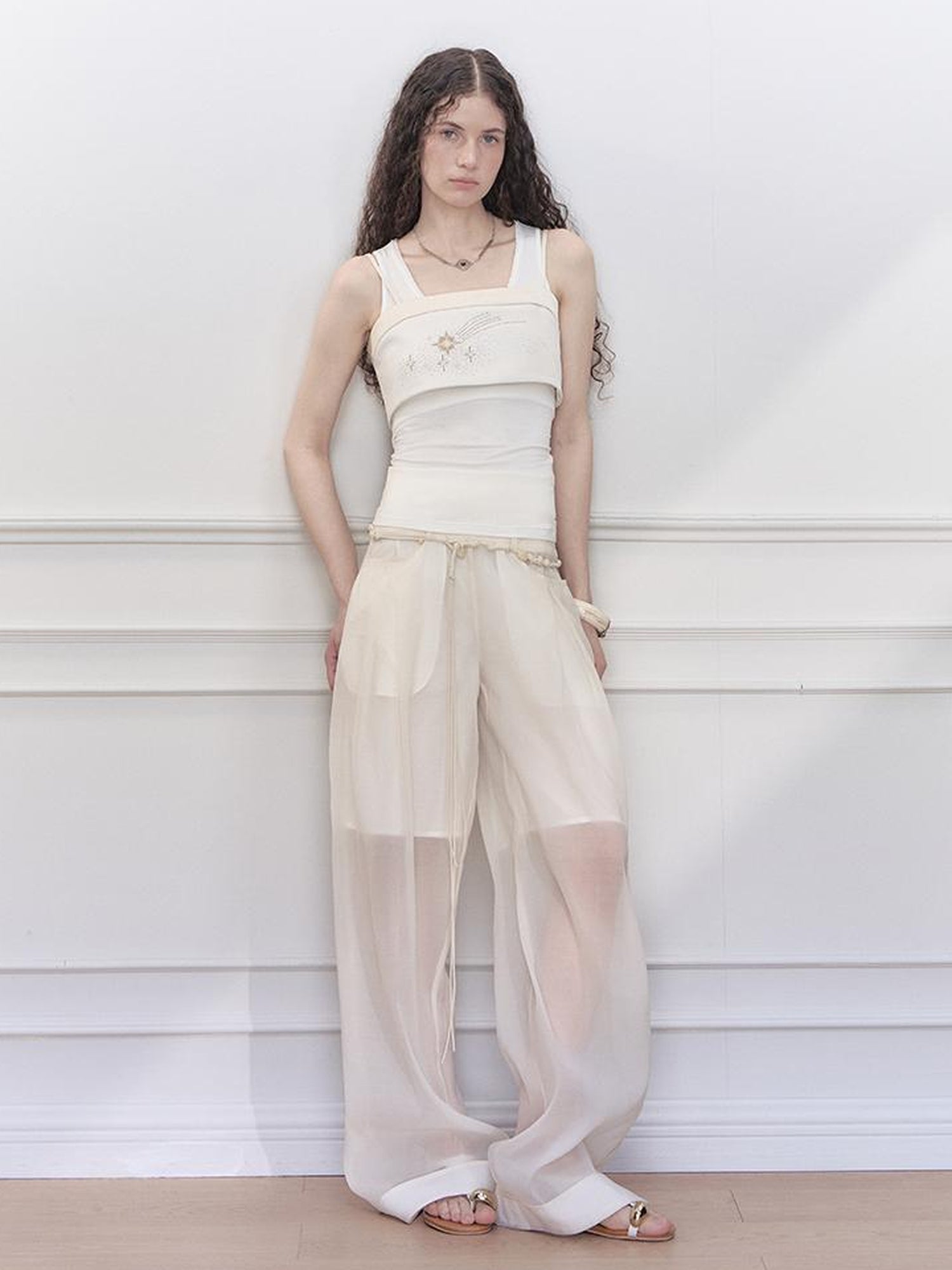 AnnoMundi Two Layer Lace Trimmed Knit Vest Summer Sleeveless Camisole Top