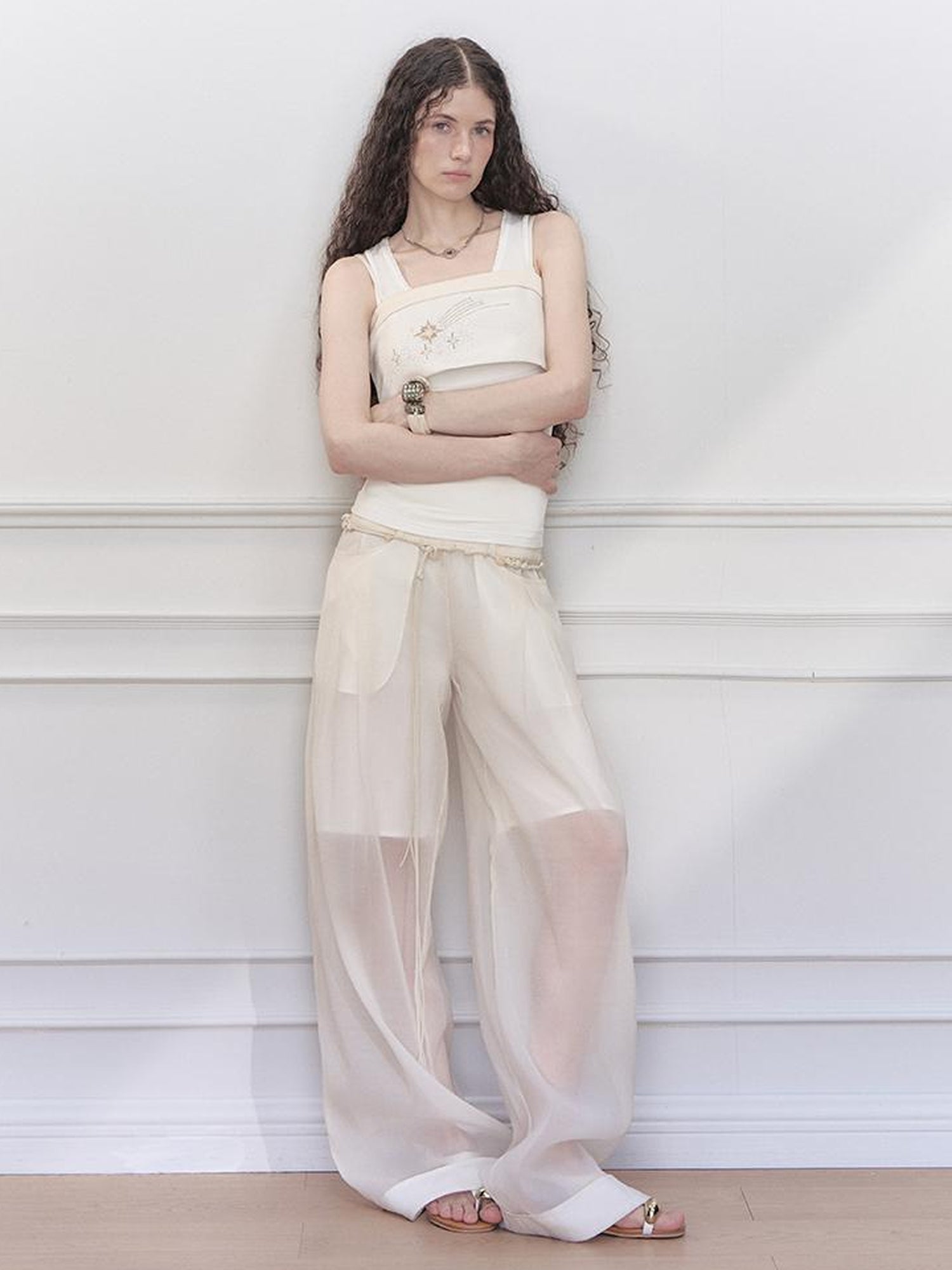 AnnoMundi Two Layer Lace Trimmed Knit Vest Summer Sleeveless Camisole Top