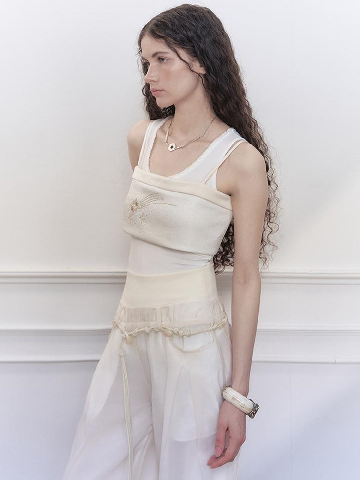 AnnoMundi Two Layer Lace Trimmed Knit Vest Summer Sleeveless Camisole Top