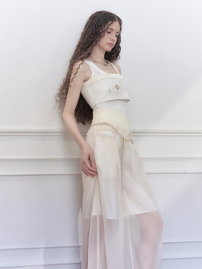 AnnoMundi Two Layer Lace Trimmed Knit Vest Summer Sleeveless Camisole Top