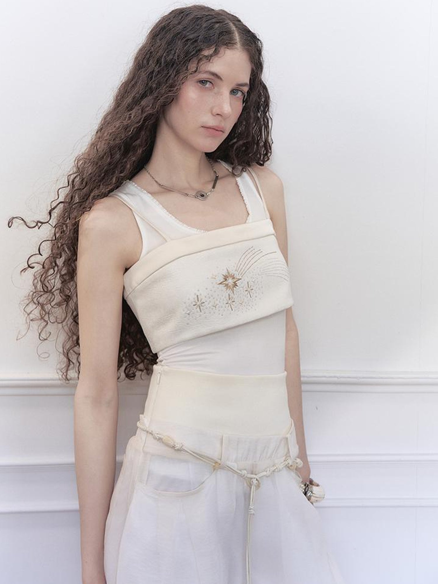AnnoMundi Two Layer Lace Trimmed Knit Vest Summer Sleeveless Camisole Top