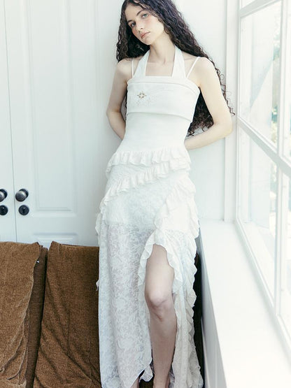AnnoMundi Two Layer Lace Trimmed Knit Vest Summer Sleeveless Camisole Top