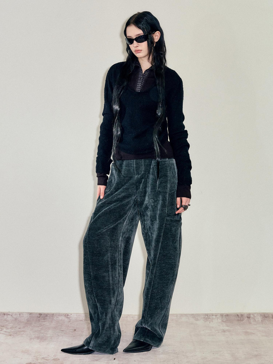 AnnoMundi Two Piece Mohair Overshirt Contrast High Neck Knit Set