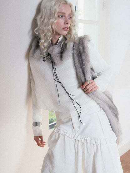 AnnoMundi Two Piece Mohair Overshirt Contrast High Neck Knit Set