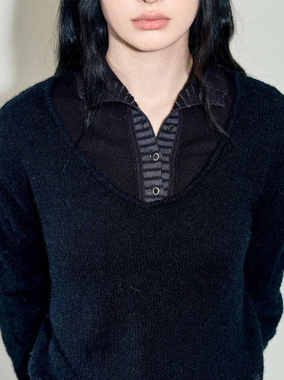 AnnoMundi Two Piece Mohair Overshirt Contrast High Neck Knit Set