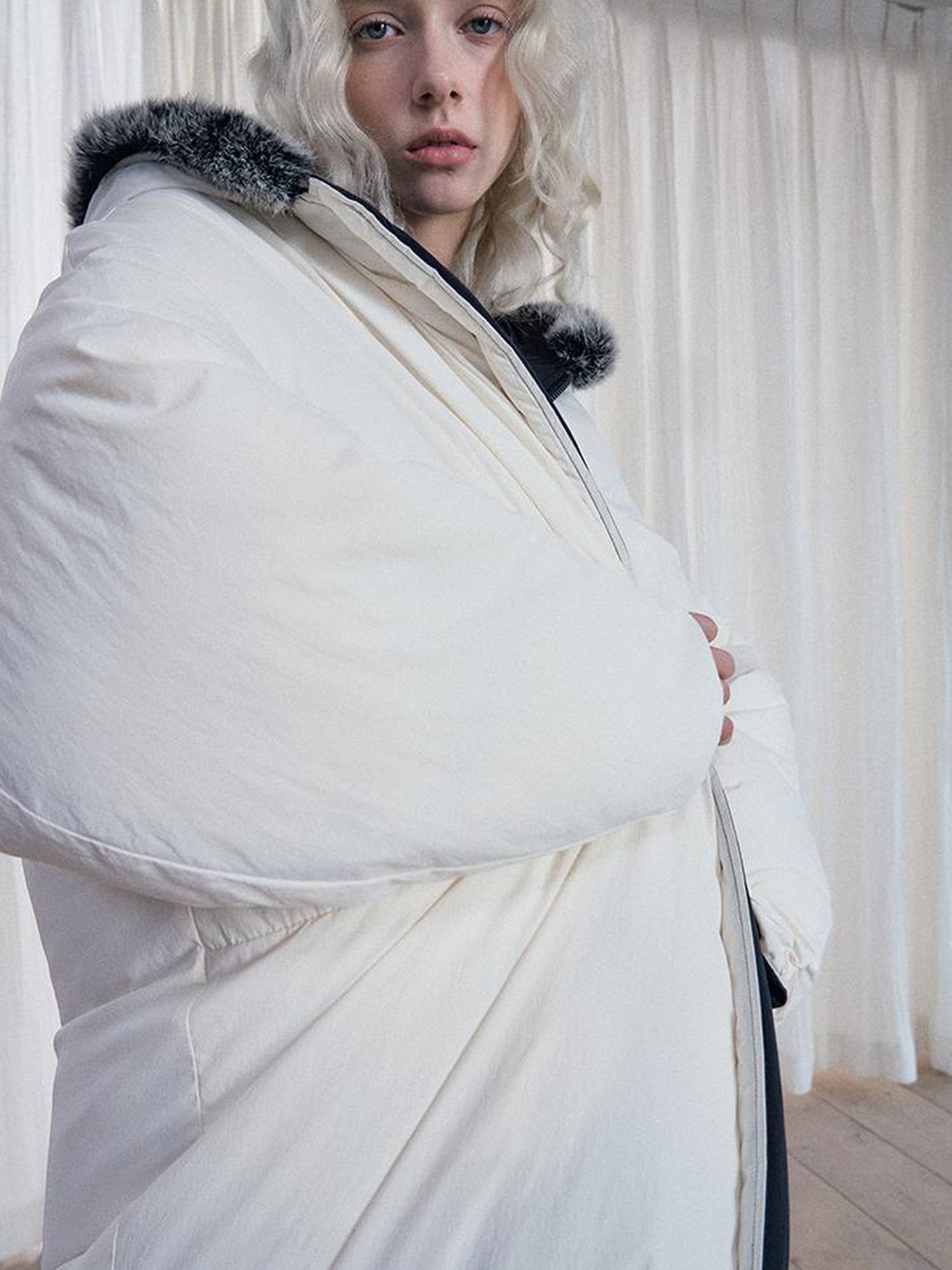 AnnoMundi Two Sided Puffer Coat with Rabbit Fur Hood