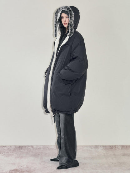 AnnoMundi Two Sided Puffer Coat with Rabbit Fur Hood