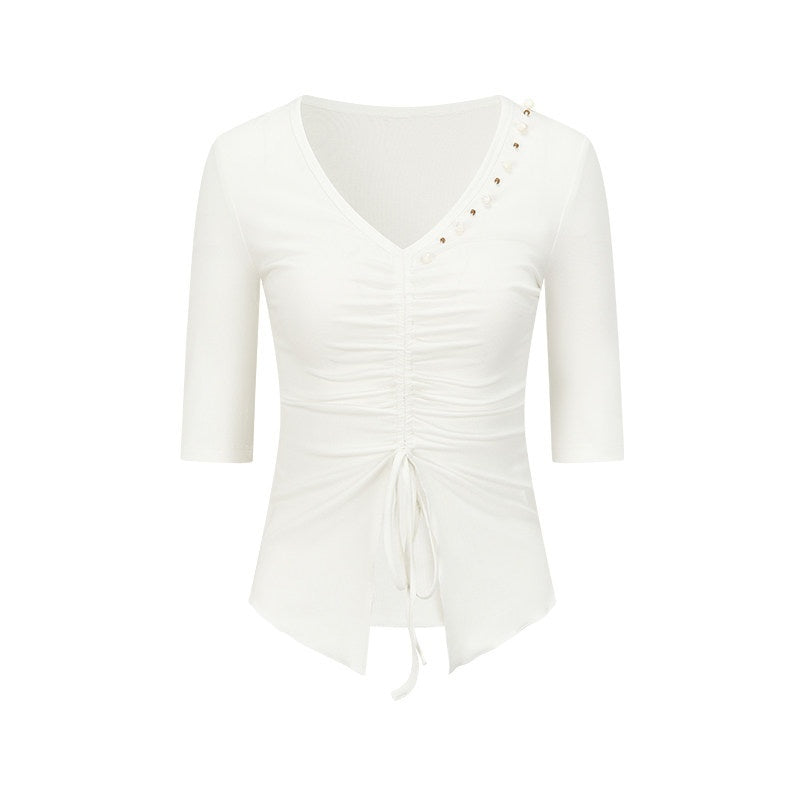 AnnoMundi Two Tone Beaded Drawstring Ruched Slim Women&