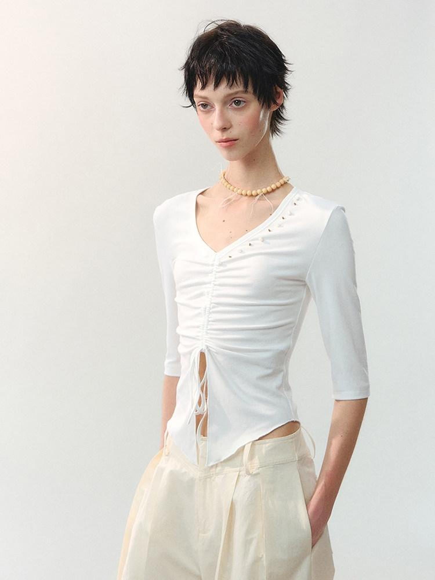 AnnoMundi Two Tone Beaded Drawstring Ruched Slim Women&