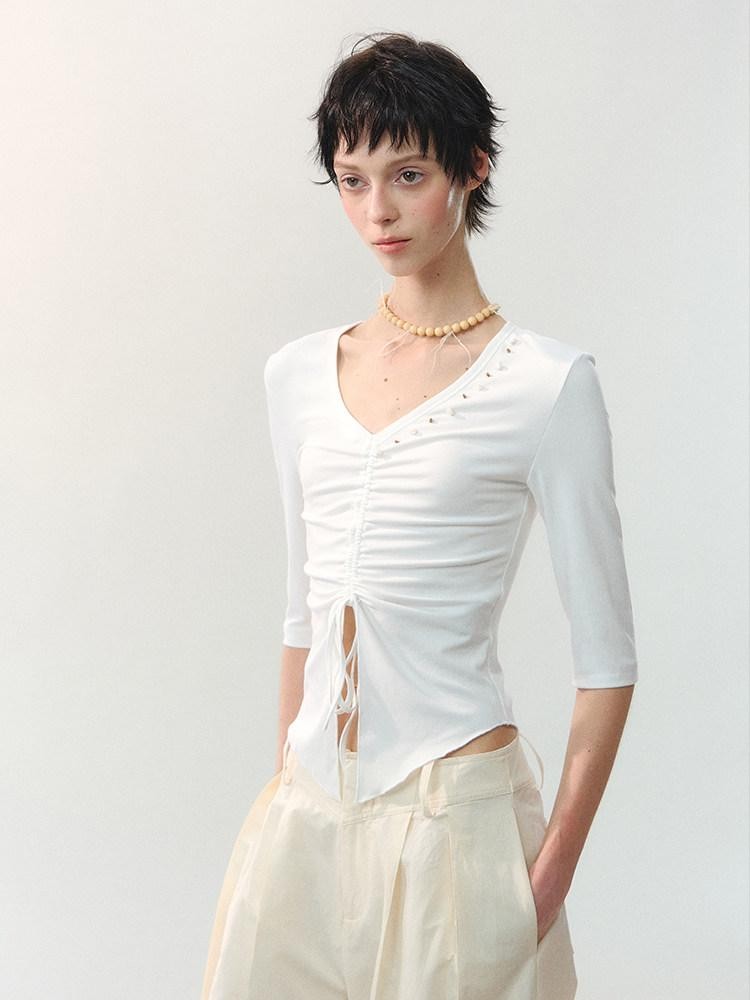 AnnoMundi Two Tone Beaded Drawstring Ruched Slim Women&