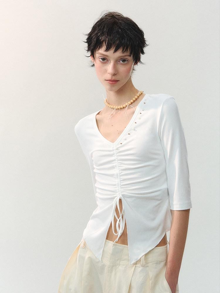 AnnoMundi Two Tone Beaded Drawstring Ruched Slim Women&