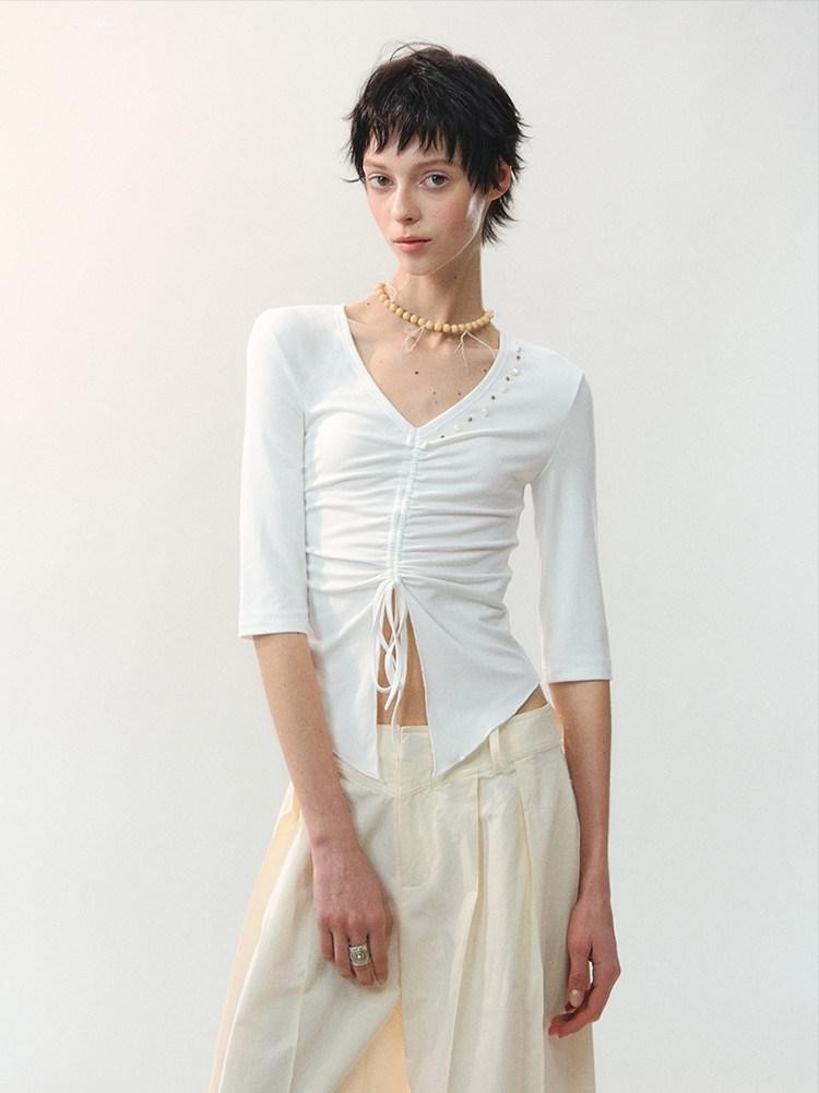 AnnoMundi Two Tone Beaded Drawstring Ruched Slim Women&