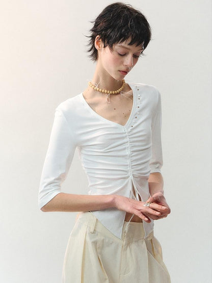 AnnoMundi Two Tone Beaded Drawstring Ruched Slim Women&