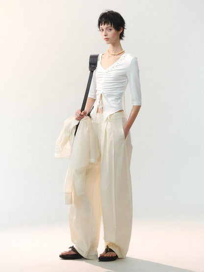 AnnoMundi Two Tone Beaded Drawstring Ruched Slim Women&