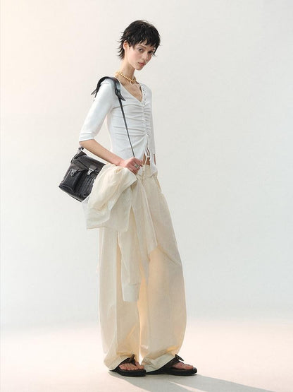 AnnoMundi Two Tone Beaded Drawstring Ruched Slim Women&