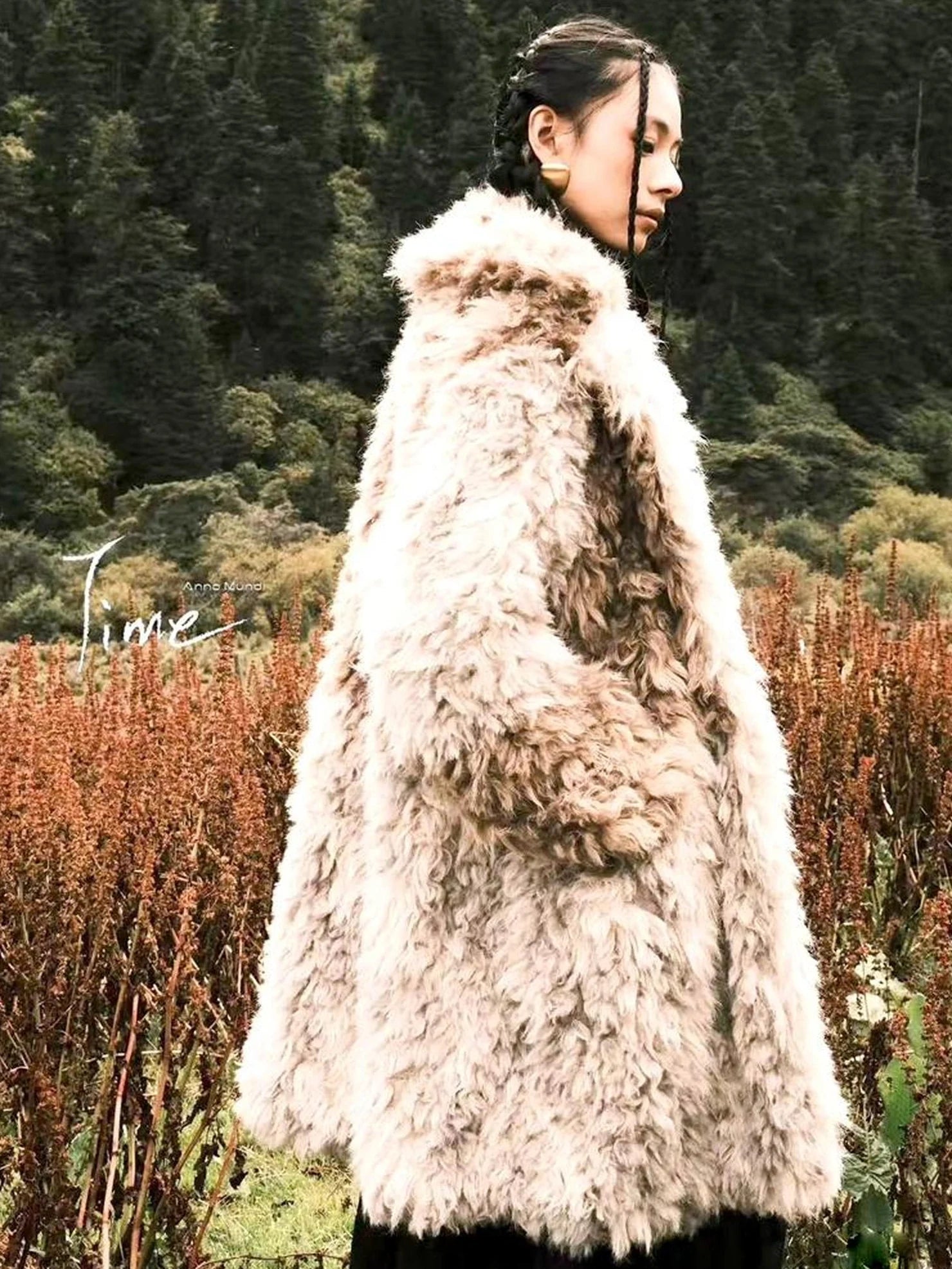 AnnoMundi Two Tone Long Fur Coat With Wide Lapel Jacket