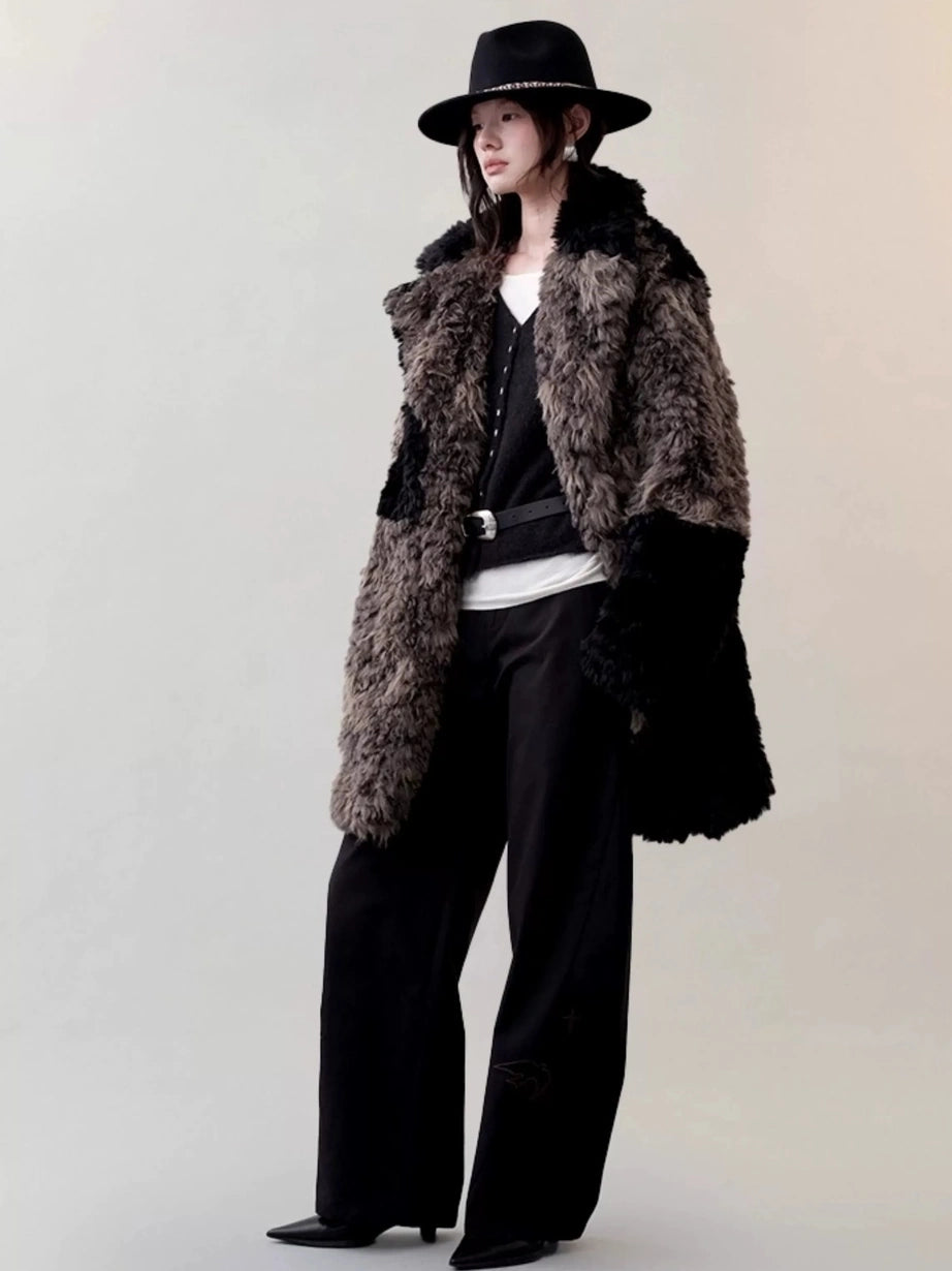 AnnoMundi Two Tone Long Fur Coat With Wide Lapel Jacket