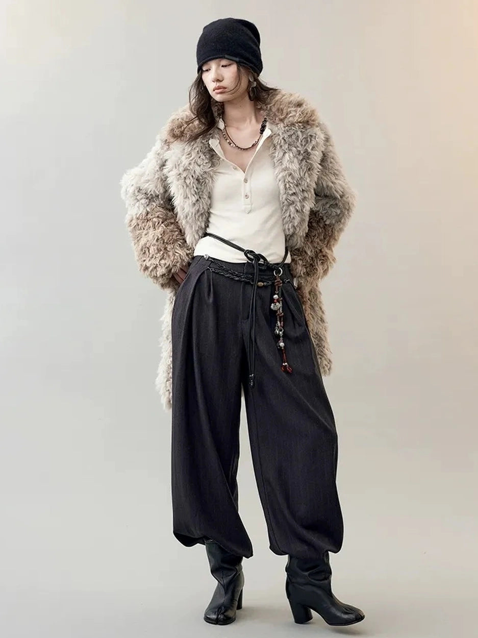 AnnoMundi Two Tone Long Fur Coat With Wide Lapel Jacket